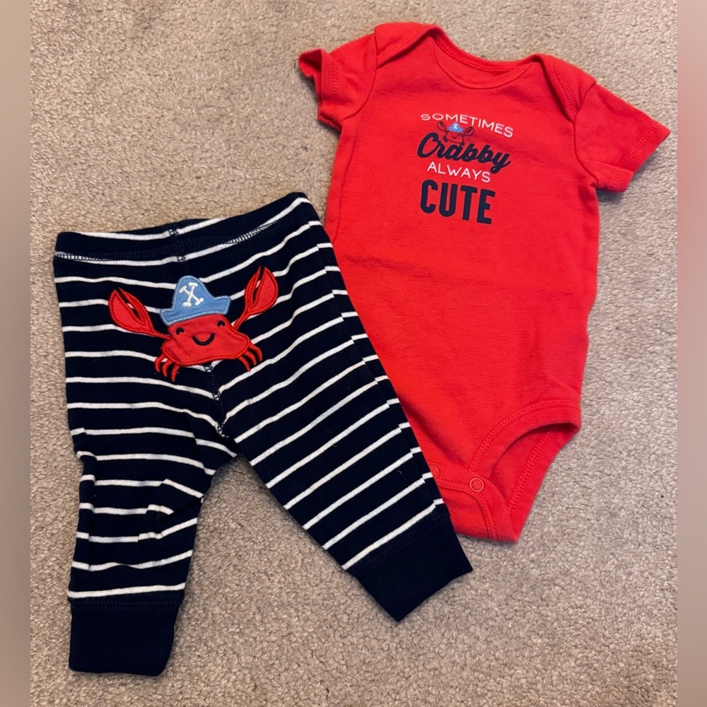 Carter's Red Crabby Onesie and Striped Pants Set - 3m